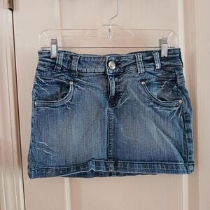 Y2K Vintage Distressed Denim Ultra Low Rise Micro Mini Skirt 7 Indie Preppy